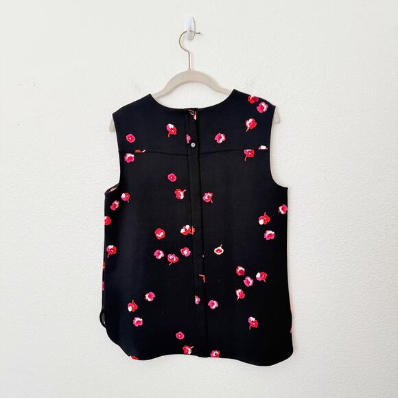 [Kate Spade New York] Black Cherry Blossom Floral Print Sleeveless Blouse Sz 10 - Picture 3 of 11